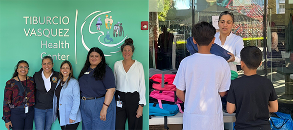 (Senator Wahab visiting Tiburcio Vasquez Health center) (Senator Wahab giving away free back packs)